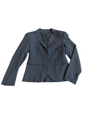 Theory Button-Down Blazer Jacket Dark Grey Wool Blend Office Professional Size 2